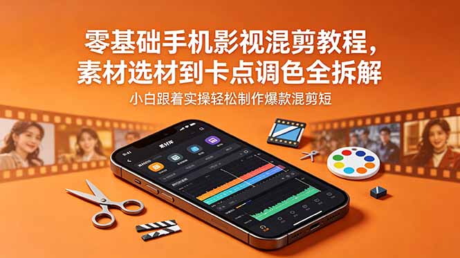 零基础手机影视混剪教程,素材选材到卡点调色全拆解,小白跟着实操轻松制作爆款混剪短片-墨痕微课