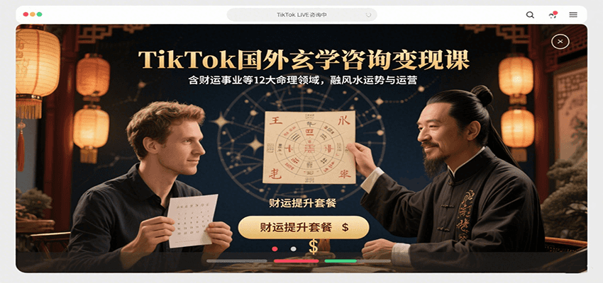 TikTok国外玄学咨询变现课，含财运事业等12大命理领域，融风水运势与运营-墨痕微课