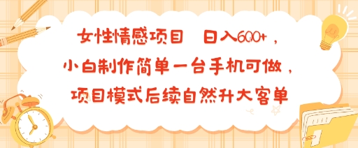 女性情感项目 小白制作简单一台手机可做 项目模式后续自然升大客单 日入6张-墨痕微课