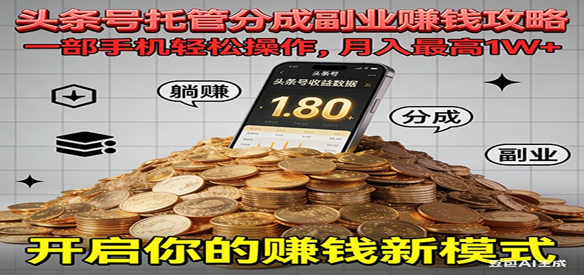 全程托管今日头条，一部手机就可以开干，最高躺赚1W+-墨痕微课