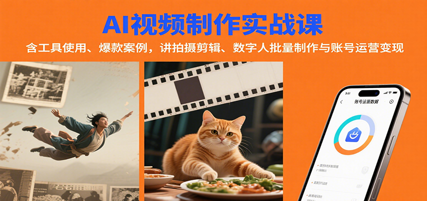 AI视频制作实战:含工具使用、爆款案例,讲拍摄剪辑、数字人批量制作与账号运营变现-墨痕微课