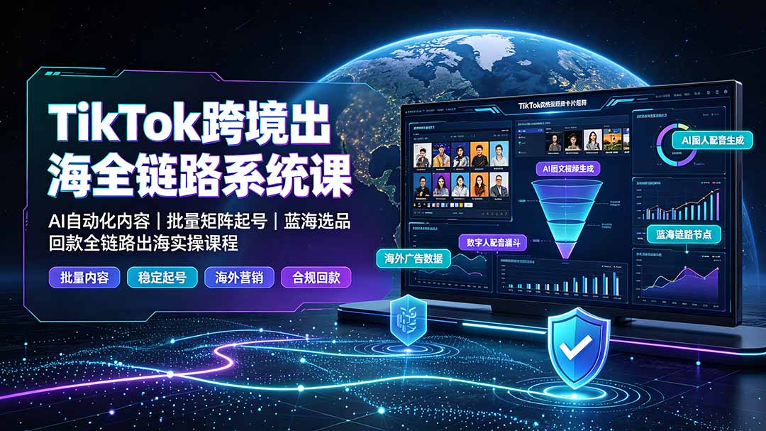TikTok跨境出海全链路系统课-2026年7月：AI自动化内容｜批量矩阵起号｜蓝海选品回款全链路出海实操课程-墨痕微课