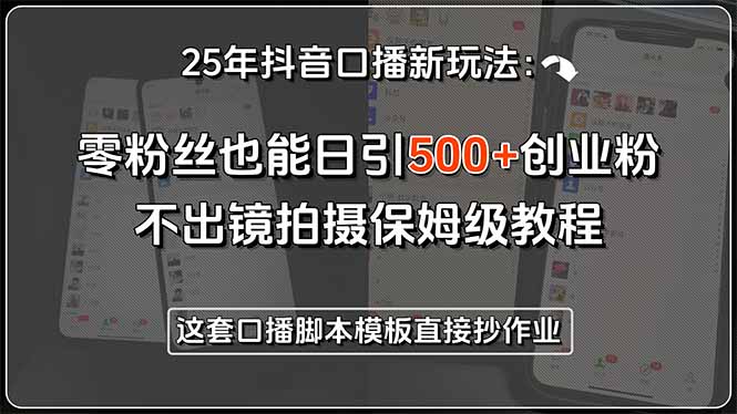 25年抖音口播新玩法:零粉丝也能日引500+创业粉,不出镜拍摄保姆级教程...-墨痕微课