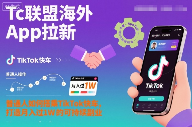 Tc联盟海外App拉新：普通人如何搭乘TikTok快车，打造月入过1W的可持续副业-墨痕微课