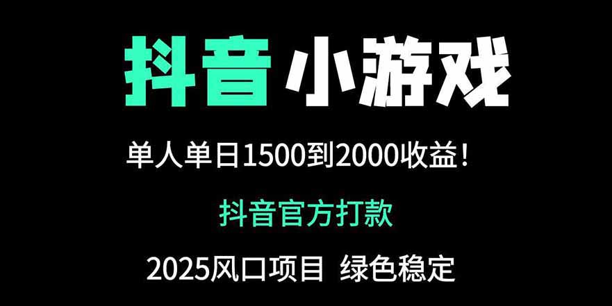 抖音官方小游戏2025全网最新玩法,暴利赚钱项目,单机日入2000+-墨痕微课