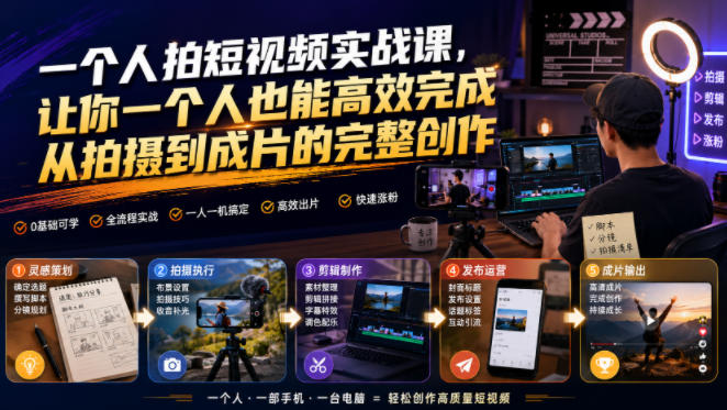 一个人拍短视频实战课,让你一个人也能高效完成从拍摄到成片的完整创作-墨痕微课