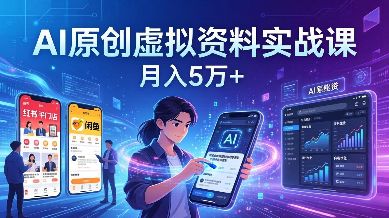 AI原创虚拟资料实战课：2026新机会，小红书闲鱼开店，普通人用AI轻松变现，月入5万+-墨痕微课