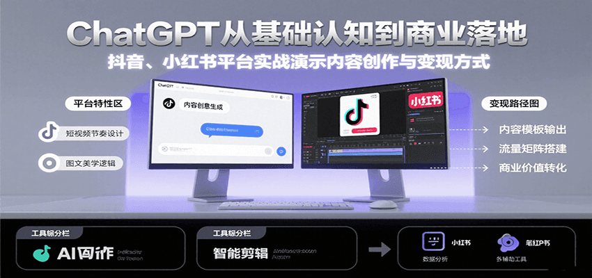 ChatGPT从基础认知到商业落地,实战演示抖音、小红书等平台的内容创作与变现-墨痕微课
