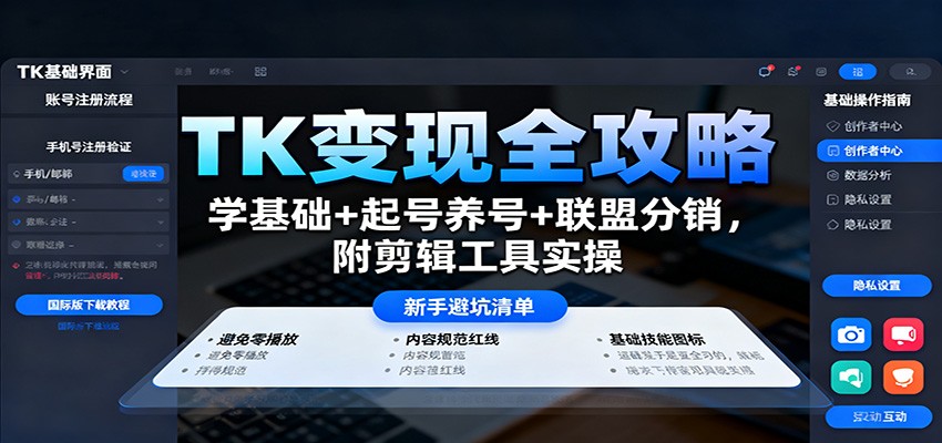 TK变现全攻略:学基础+起号养号+联盟分销,附剪辑工具实操-墨痕微课