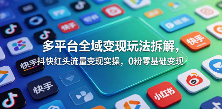 多平台全域变现玩法拆解,抖快红头流量变现实操,0粉零基础变现-墨痕微课