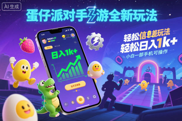 蛋仔派对手游全新玩法,轻松日入1k+,风口信息差玩法,当天见收益,小白一部手机可操作-墨痕微课