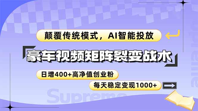 豪车视频矩阵裂变战术,颠覆传统模式,AI智能投放,日增400+高净值创业...-墨痕微课
