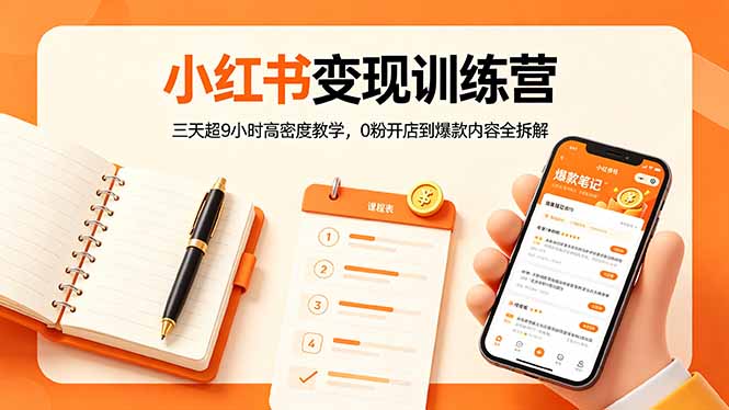 小红书变现训练营：三天超9小时高密度教学，0粉开店到爆款内容全拆解-墨痕微课