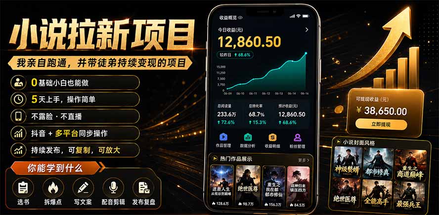 抖音及多平台小说拉新项目：我亲自跑通并持续带徒弟实操｜0基础小白5天上手快速变现-墨痕微课