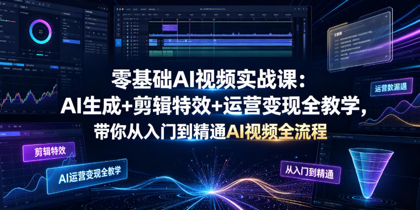 零基础AI视频实战课：AI生成+剪辑特效+运营变现全教学，带你从入门到精通AI视频全流程-墨痕微课