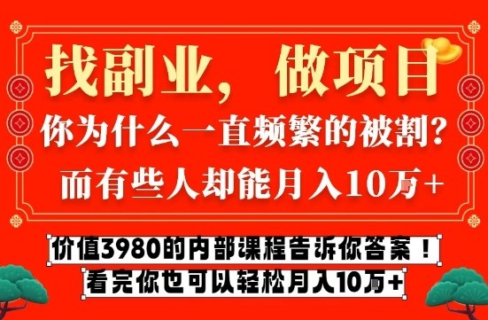 价值3980的网创内部课程，告诉你互联网创业月入10个W的秘密【揭秘】-墨痕微课