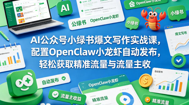AI公众号小绿书爆文写作实战课，配置OpenClaw小龙虾自动发布，轻松获取精准流量与流量主收益-墨痕微课
