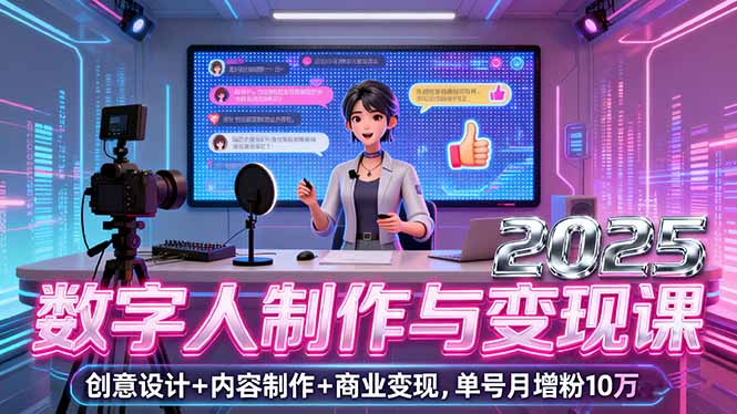 2025数字人制作与变现课,创意设计+内容制作+商业变现,单号月增粉10万+-墨痕微课