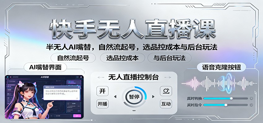 快手无人直播课:半无人AI嘴替,自然流起号,选品控成本与后台玩法-墨痕微课
