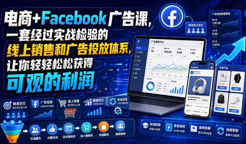 电商+Facebook广告课,一套经过实战检验的线上销售和广告投放体系,让你轻轻松松获得可观的利润【原创双语字幕】-墨痕微课