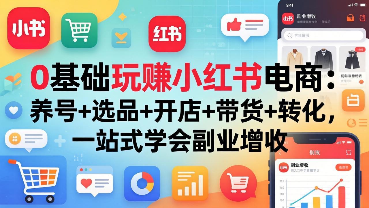 0基础玩赚小红书电商：养号+选品+开店+带货+转化，一站式学会副业增收-墨痕微课