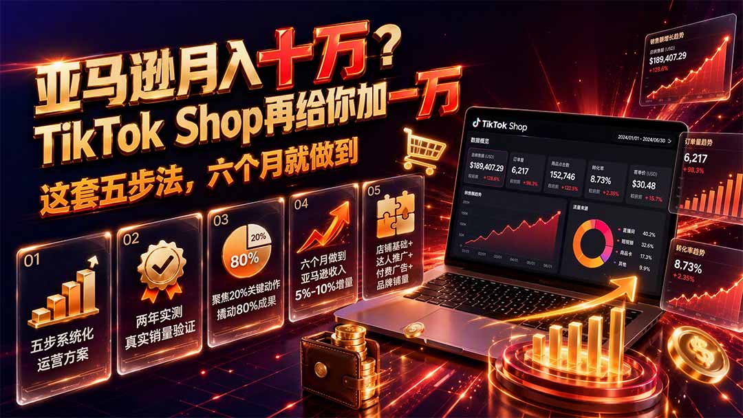 亚马逊月入十万?TikTok Shop再给你加一万——这套五步法,六个月就做到【原创双语字幕】-墨痕微课