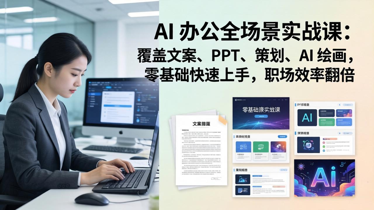 AI 办公全场景实战课：覆盖文案、PPT、策划、AI 绘画，零基础快速上手，职场效率翻倍-墨痕微课