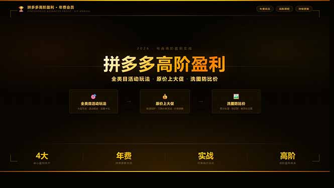 拼多多高阶盈利年费会员:全类目活动玩法、原价上大促、洗图防比价等核心盈利技术(更新26年3月-墨痕微课