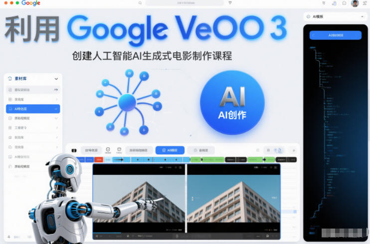 利l用Google Veo 3创建人工智能AI生成式电影制作课程，使用人工智能的力量创建令人惊叹的视频-墨痕微课