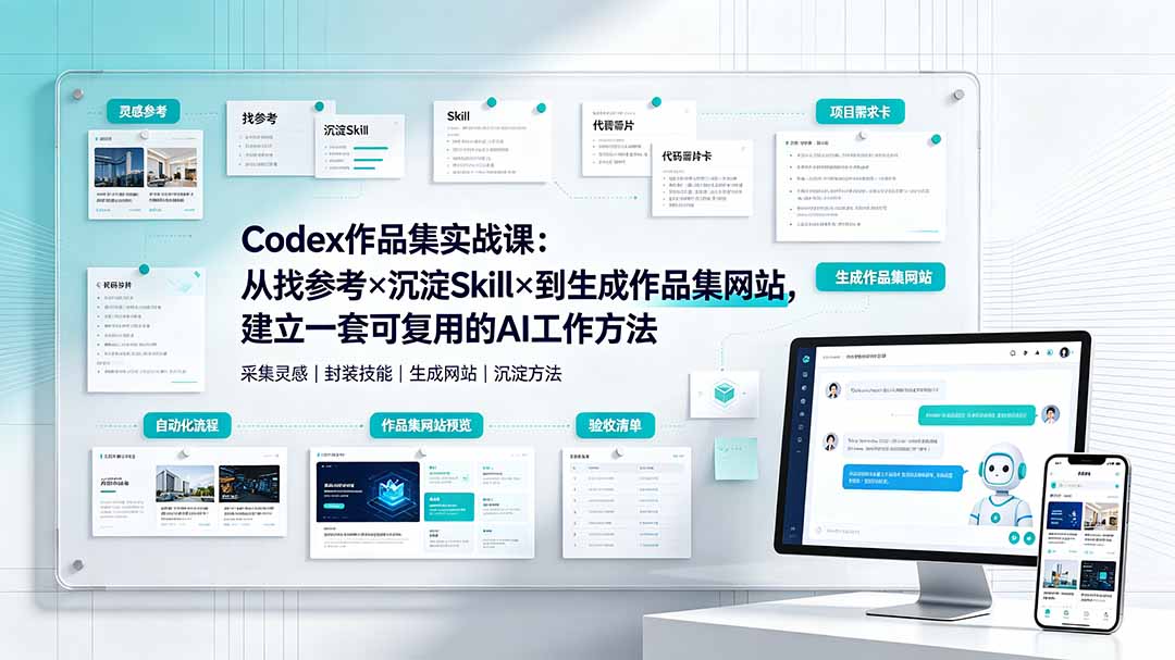Codex作品集实战课：从找参考×沉淀Skill×到生成作品集网站，建立一套可复用的AI工作方法-墨痕微课