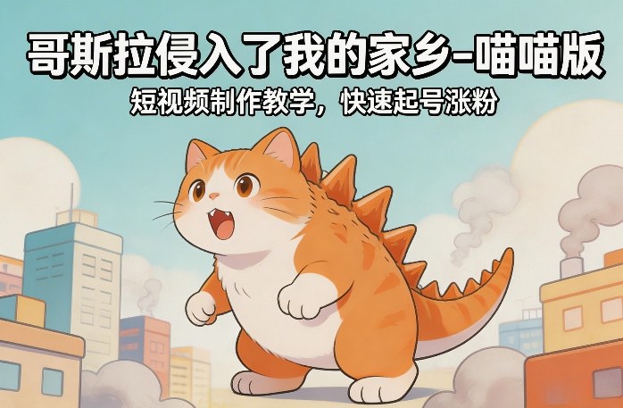 哥斯拉侵入了我的家乡–喵喵版短视频制作教学，快速起号涨粉-墨痕微课