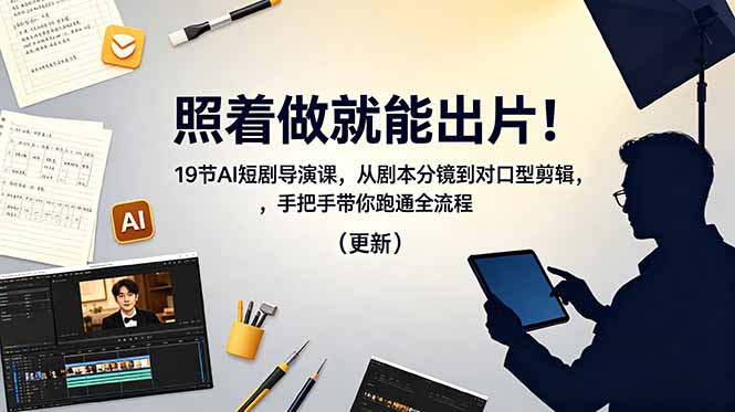 照着做就能出片!19节AI短剧导演课,从剧本分镜到对口型剪辑,手把手带你跑通全流程(更新-墨痕微课