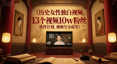 历史女性独白视频，13个视频10w粉丝，伙伴计划，视频号分成等-墨痕微课