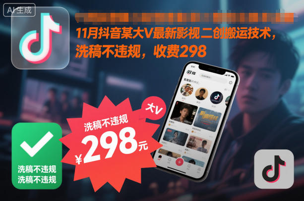11月抖音某大V最新影视二创搬运技术，洗稿不违规，收费298-墨痕微课