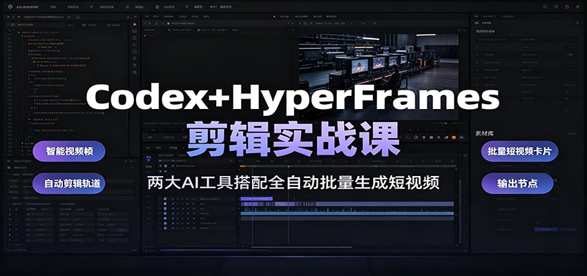Codex+HyperFrames剪辑实战课：两大AI工具搭配全自动批量生成短视频-墨痕微课