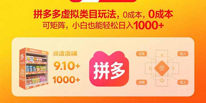 拼多多虚拟类目玩法，0成本，可矩阵，小白也能轻松日入1000+-墨痕微课