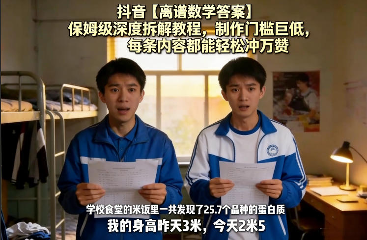 抖音【离谱数学答案】保姆级深度拆解教程,制作门槛巨低,每条内容都能轻松冲万赞,附详细步骤-墨痕微课