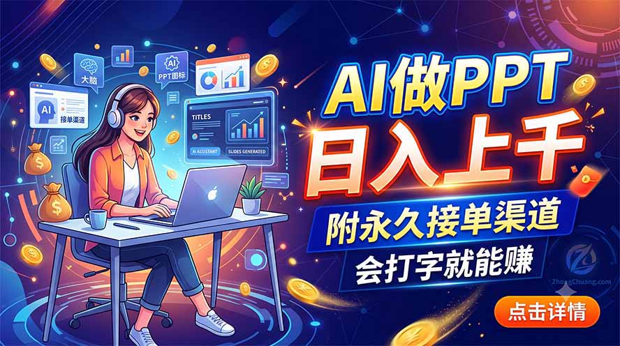 AI做PPT日入上千，附永久接单渠道，会打字就能赚-墨痕微课