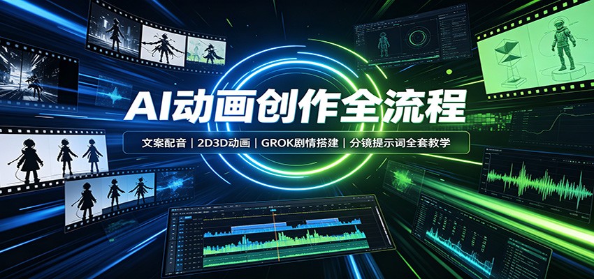 AI动画创作全流程：文案配音，2D3D动画，GROK剧情搭建，分镜提示词全套教学-墨痕微课
