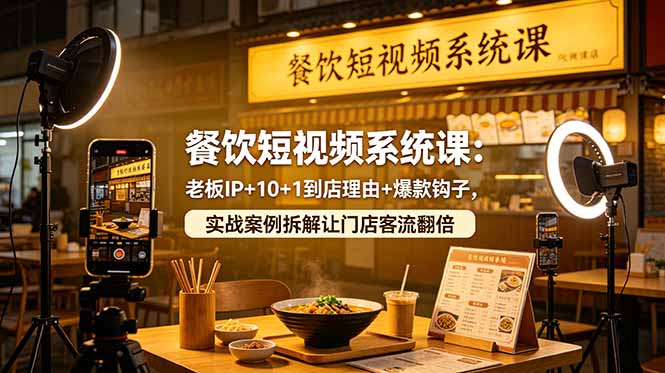 餐饮短视频系统课：老板IP+10+1到店理由+爆款钩子，实战案例拆解让门店客流翻倍-墨痕微课