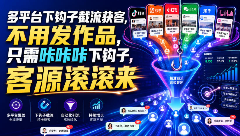 多平台下钩子截流获客，不用发作品，只需咔咔咔下钩子，客源滚滚来-墨痕微课