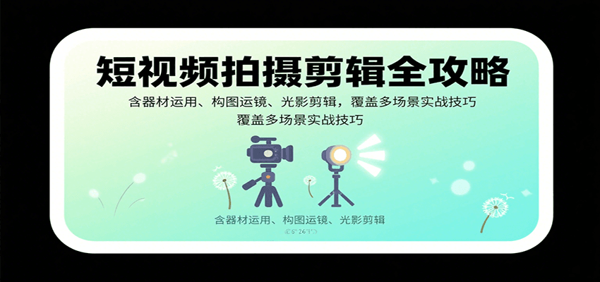 短视频拍摄剪辑全攻略:含器材运用、构图运镜、光影剪辑,覆盖多场景实战技巧-墨痕微课
