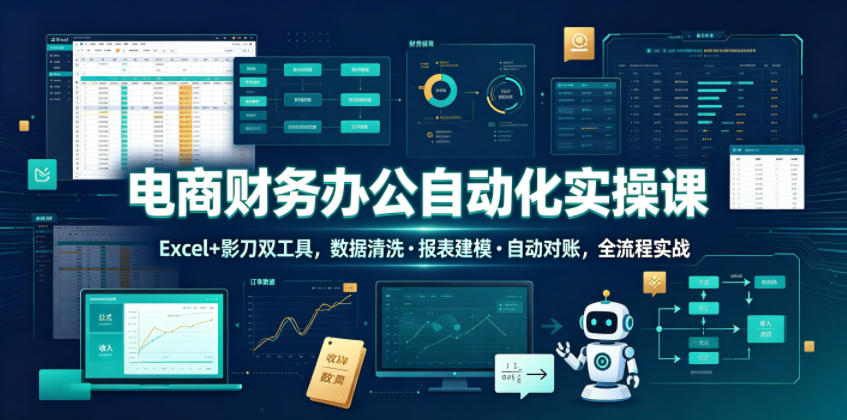 电商财务办公自动化实操课，Excel+影刀双工具，数据清洗・报表建模・自动对账，全流程实战-墨痕微课