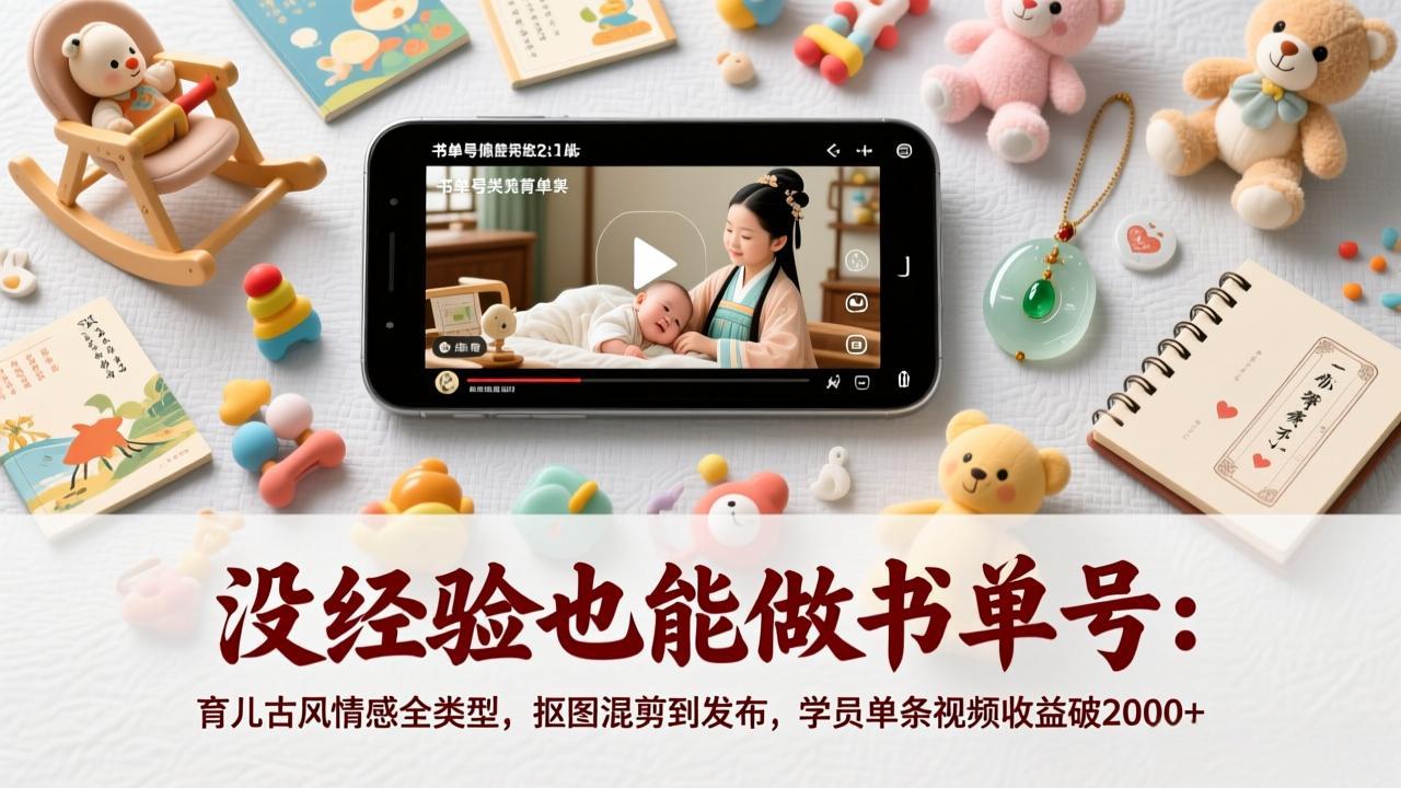没经验也能做书单号：育儿古风情感全类型，抠图混剪到发布，学员单条视频收益破2000+-墨痕微课