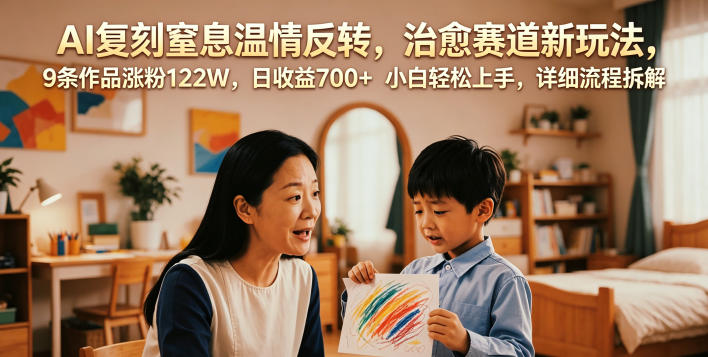 AI复刻窒息温情反转，治愈赛道新玩法，9条作品涨粉122W，日收益700+ 小白轻松上手，详细流程拆解-墨痕微课