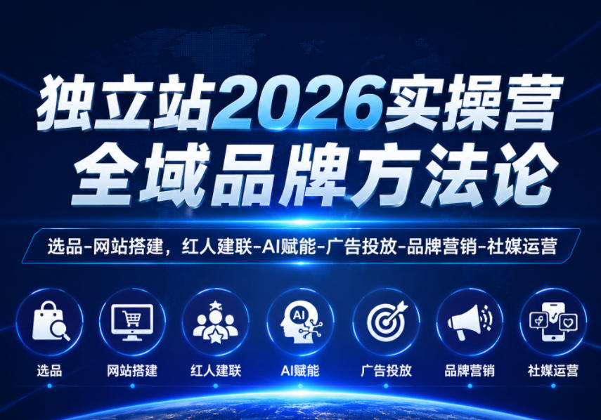 独立站2026实操营，全域品牌方法论，选品-网站搭建，红人建联-AI赋能-广告投放-品牌营销-社煤运营-墨痕微课