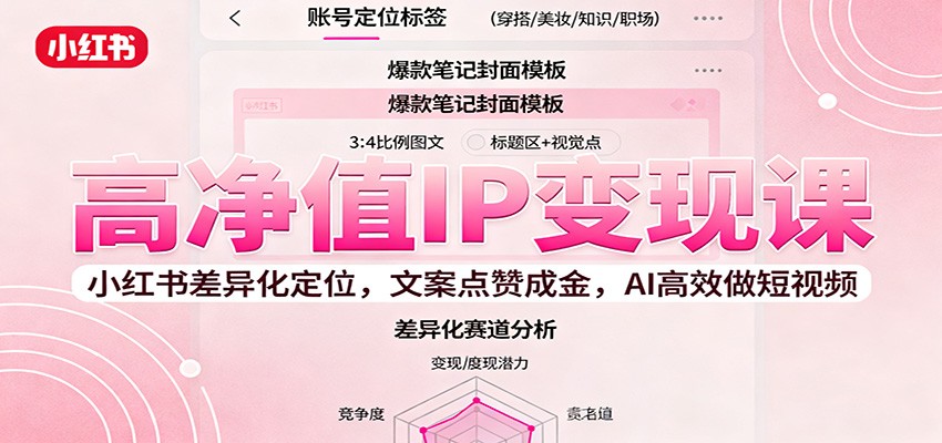 高净值IP变现课:小红书差异化定位,文案点赞成金, AI高效做短视频-墨痕微课