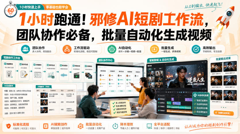 1小时跑通!邪修AI短剧工作流,团队协作必备,批量自动化生成视频-墨痕微课