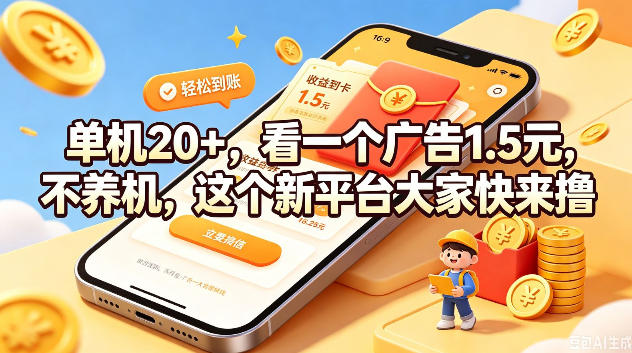 单机20+，看一个广告1.5米，不养机，这个新平台大家快来撸【揭秘】-墨痕微课