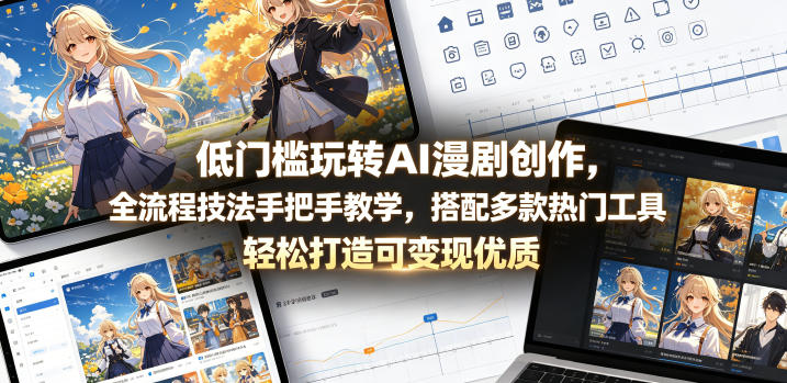 低门槛玩转AI漫剧创作，全流程技法手把手教学，搭配多款热门工具，轻松打造可变现优质作品-墨痕微课